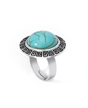 image of Macy-s Simulated Turquoise in Fine Silver Plated Round Greek Key Adjustable Ring