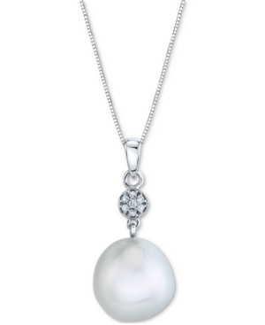 image of Cultured White South Sea Pearl (12mm) & Diamond (1/20 ct. t.w.) 18