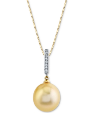 image of Cultured Golden South Sea Pearl (11mm) & Diamond (1/20 ct. t.w.) 18
