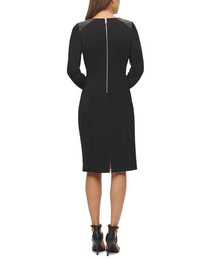 DKNY Faux-Leather Shoulder Dress & Reviews - Dresses - Women - Macy's