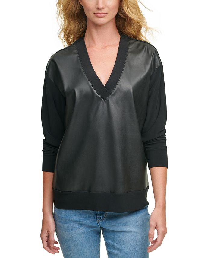 Faux on sale leather sweatshirt