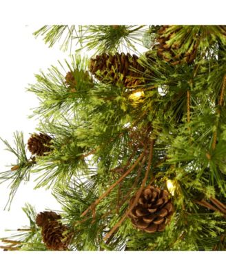 Wyoming Alpine Artificial Christmas Tree with 50 Clear Multifunction LED Lights and Pine Cones On Natural Trunk