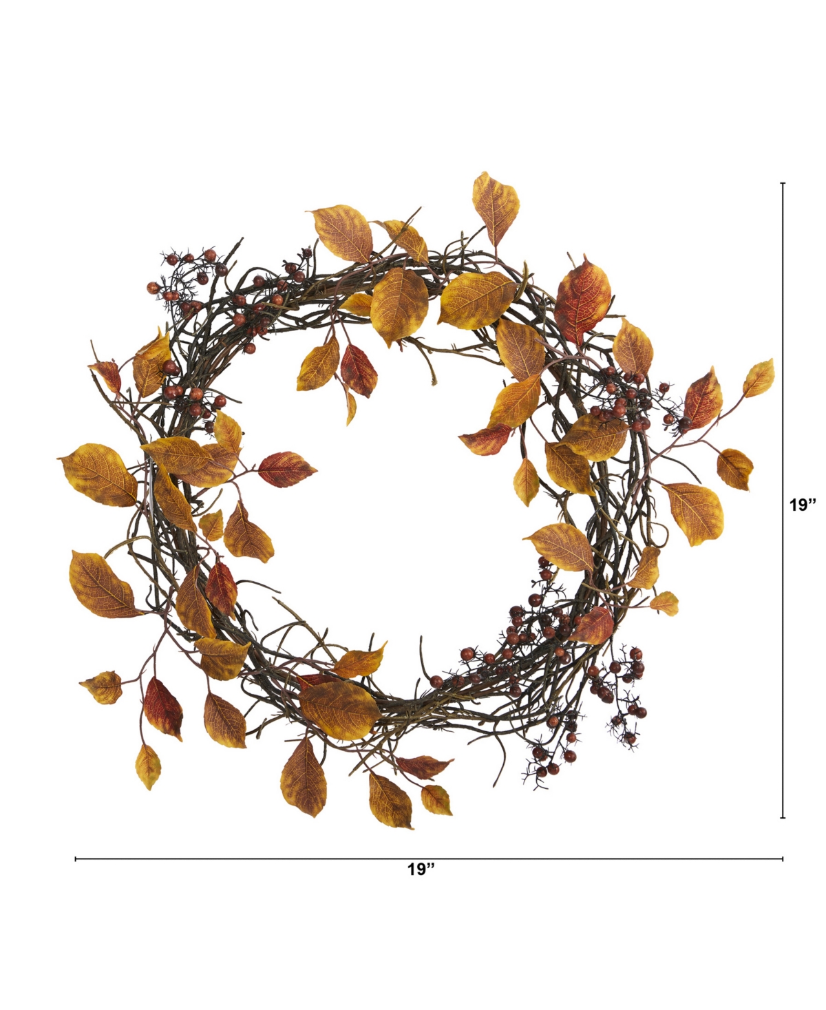 Nearly Natural Harvest Leaf, Berries And Twig Artificial Wreath In Orange