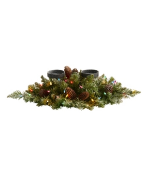 Shop Nearly Natural Flocked Artificial Christmas Double Candelabrum With 35 Lights And Pine Cones In Green