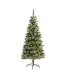 Frosted Swiss Pine Artificial Christmas Tree with 300 Clear LED Lights and Berries