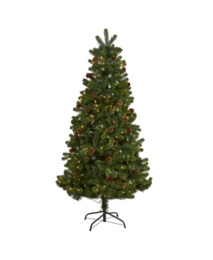 Nearly Natural Rocky Mountain Spruce Artificial Christmas Tree With Pinecones And 250 Clear Led Lights In Green
