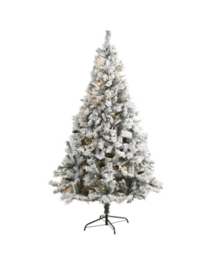 Nearly Natural Flocked River Mountain Pine Artificial Christmas Tree With Pinecones And 350 Led Lights In Multi