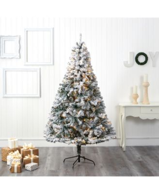 Flocked Rock Springs Spruce Artificial Christmas Tree with 350 Clear LED Lights and 800 Bendable Branches