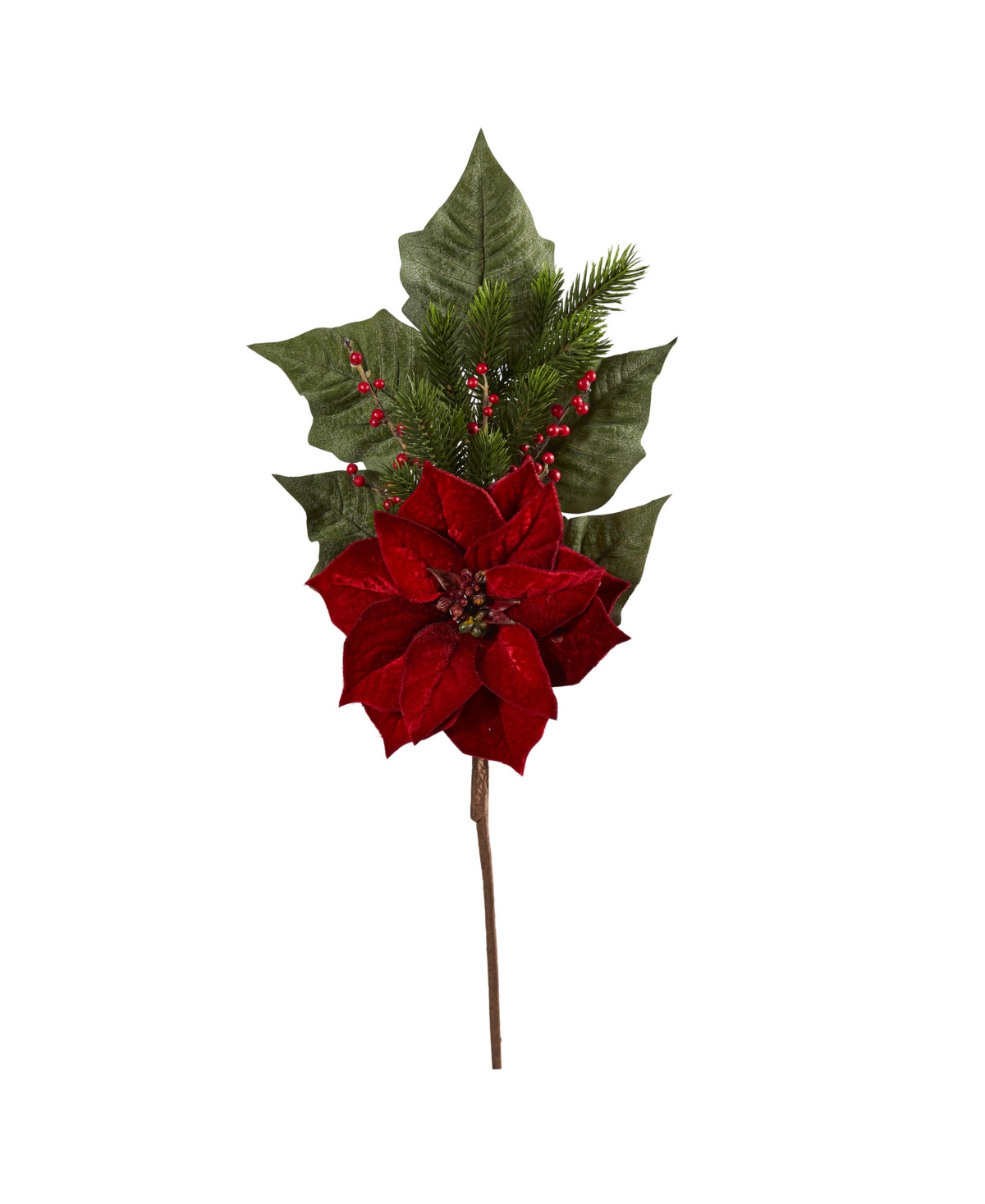 Poinsettia, Berries and Pine Artificial Flower Bundle, Set of 3 - Red