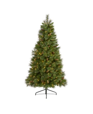 Nearly Natural Golden Tip Washington Pine Artificial Christmas Tree With 250 Clear Lights, Pine Cones And 750 Benda In Green