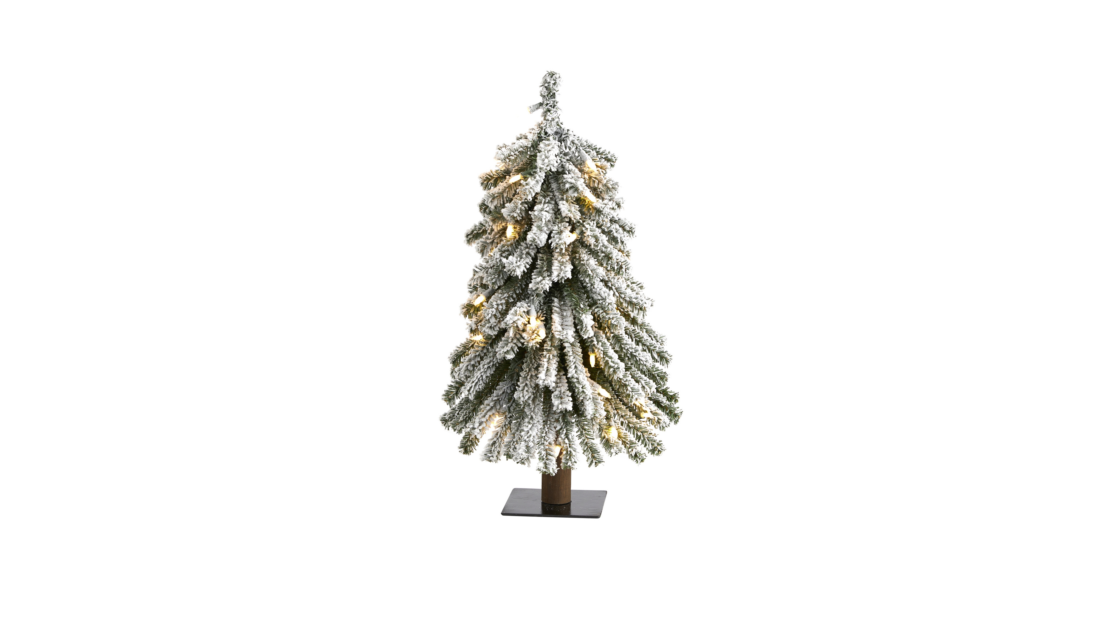 Nearly Natural Flocked Grand Alpine Artificial Christmas Tree with 35 Clear Lights and 111 Bendable Branches On Natural Trunk