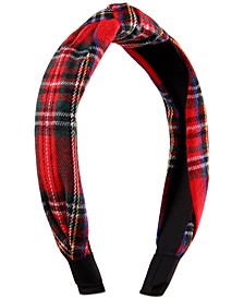 Holiday Lane Plaid-Print Knotted Headband, Created for Macy's