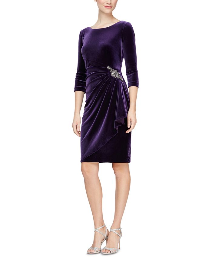 alex evenings side ruched embellished cuff gown