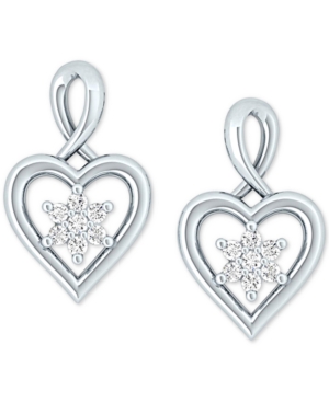 image of Diamond Heart Cluster Drop Earrings (1/8 ct. t.w.) in 10k White Gold