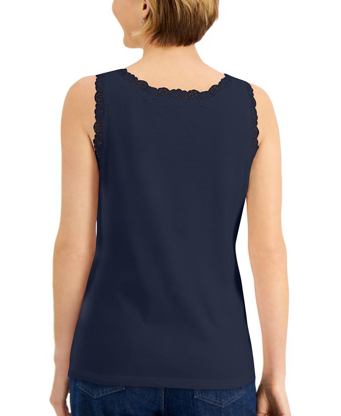 Karen Scott Cotton ScallopedLace Tank Top, Created for Macy's