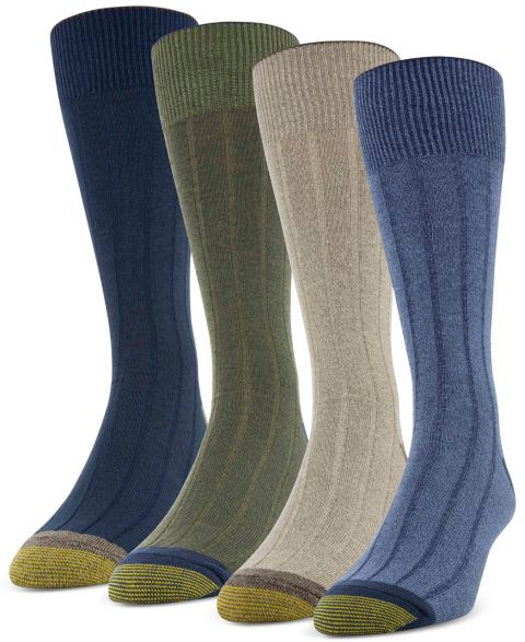Носки Casual для мужчин, средней высоты, в рубчик, 4 шт. — Gold Toe, цвет: Джинсовый