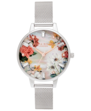 image of Olivia Burton Women-s Sparkle Floral Stainless Steel Mesh Bracelet Watch 34mm