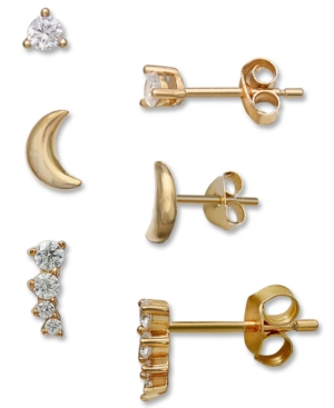 image of Giani Bernini 3-Pc. Set Cubic Zirconia Stud & Crawler Earrings in 18k Gold-Plated Sterling Silver, Created for Macy-s