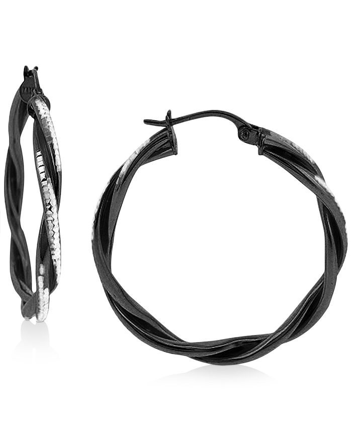 Giani Bernini Medium Twist Hoop Earrings in Black Rhodium Plated