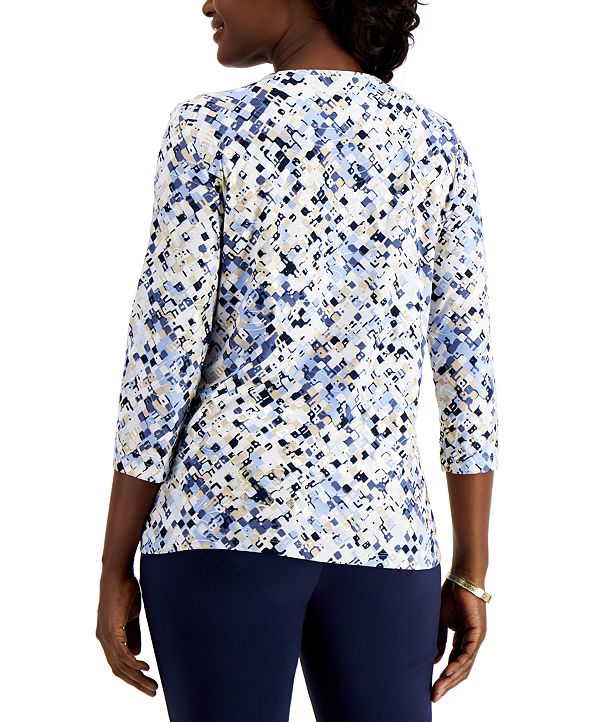 JM Collection Jacquard 3/4Sleeve Top, Created for Macy's & Reviews