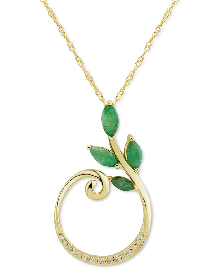 Macy's - Emerald (5/8 ct. t.w.) & Diamond (1/20 ct. t.w.) 18" Pendant Necklace in 14k Gold