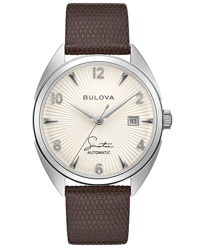 Bulova - Men's Automatic Sinatra Brown Leather Strap Watch 39mm