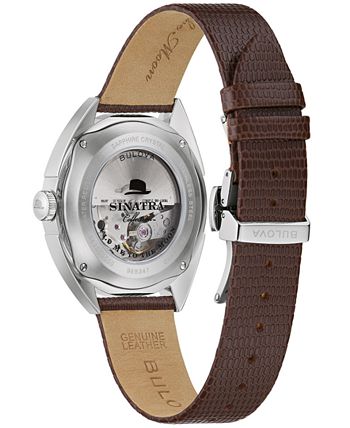 Bulova - Men's Automatic Sinatra Brown Leather Strap Watch 39mm