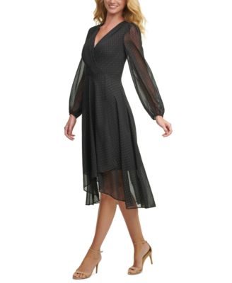 Tommy Hilfiger Sheer-Sleeve Surplice Dress