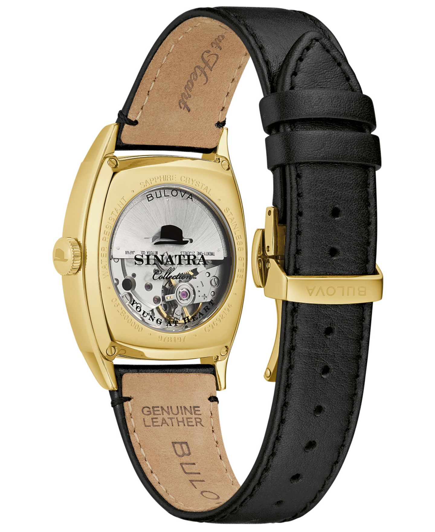 Мужские наручные часы Bulova Frank Sinatra Automatic с чёрным кожаным ремешком, 45x33.5 мм — фото 3