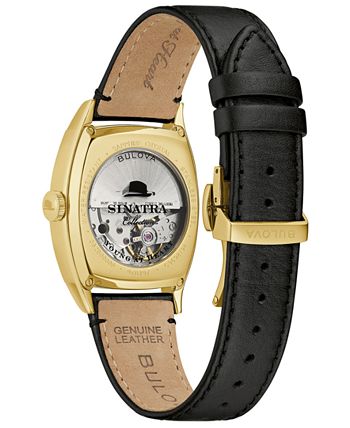 Bulova - Men's Frank Sinatra Automatic Black Leather Strap Watch 45x33.5mm