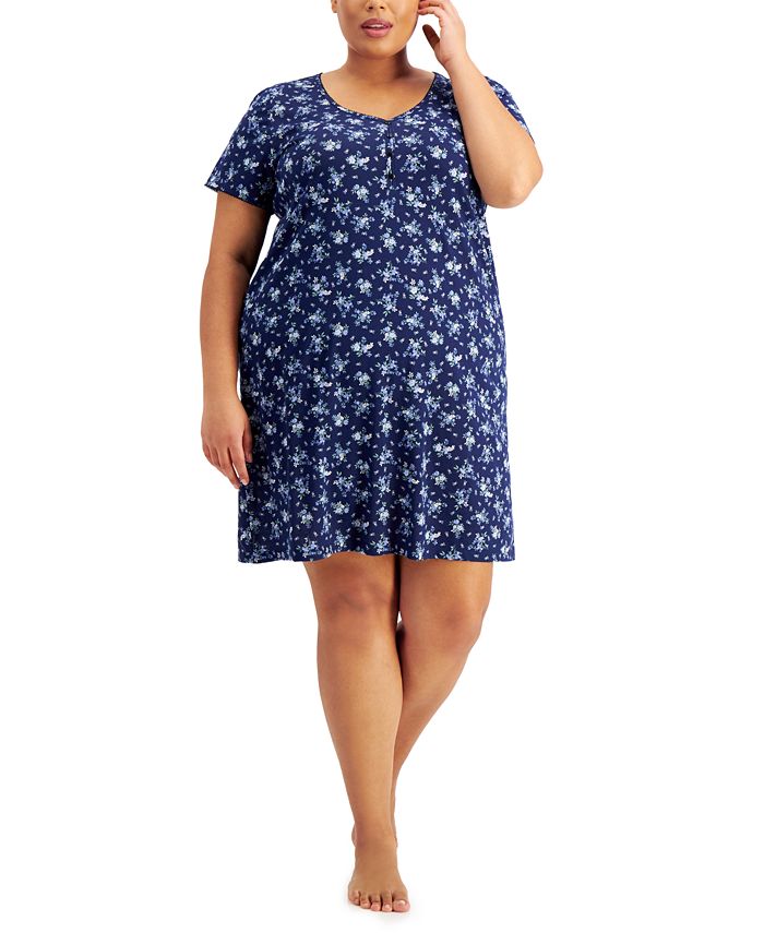 Charter Club Plus Size Short-Sleeve Cotton Nightgown, Created for Macy ...