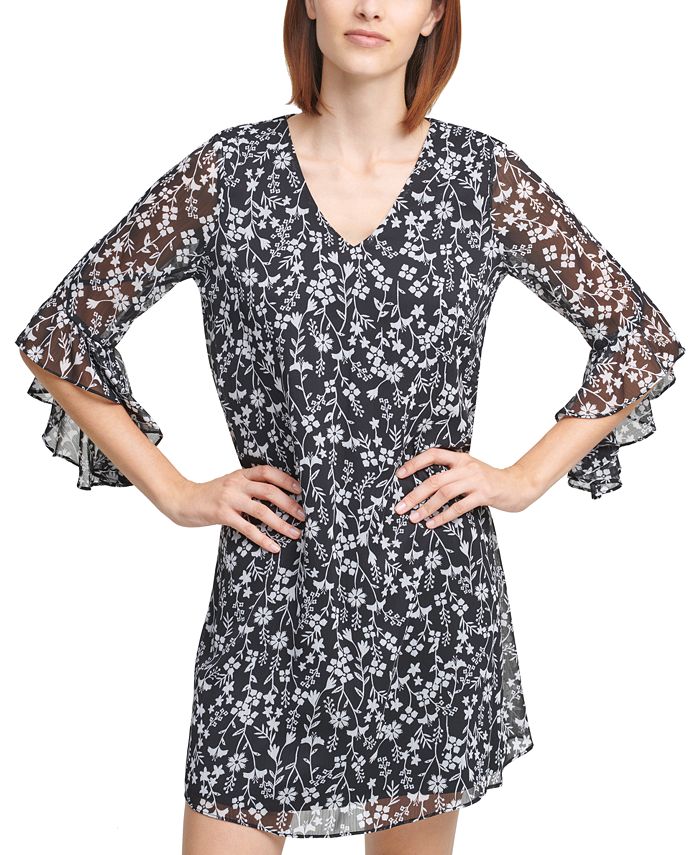 Calvin Klein Women's Chiffon Sleeve Dress Black Size Large