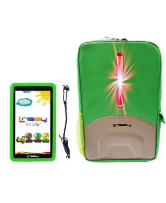 LINSAY - 7" Quad Core 2GB RAM 32GB Android 10 Tablet with Green Kids Defender Case, Earphones and LED Back Pack Green