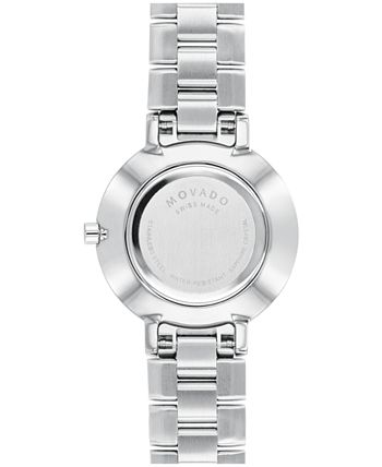 Movado - Women's Swiss Faceto Diamond (1/4 ct. t.w.) Stainless Steel Bracelet Watch 28mm
