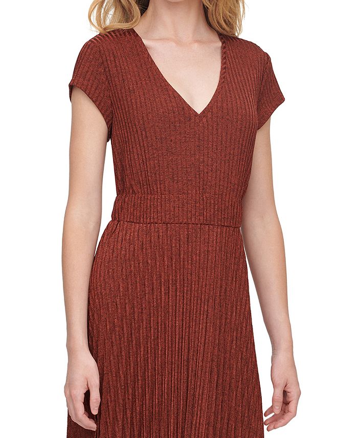 DKNY Textured Midi VNeck Knit Dress Macy's