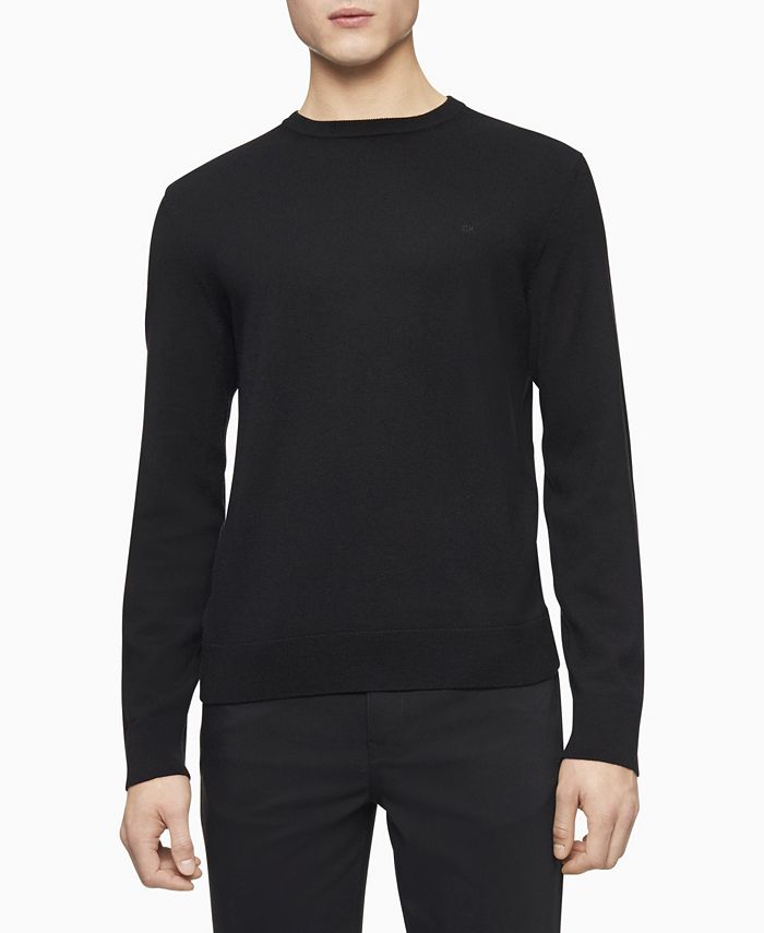 Calvin Klein Merino Crew Neck Logo Sweater & Reviews - Sweaters - Men -  Macy's