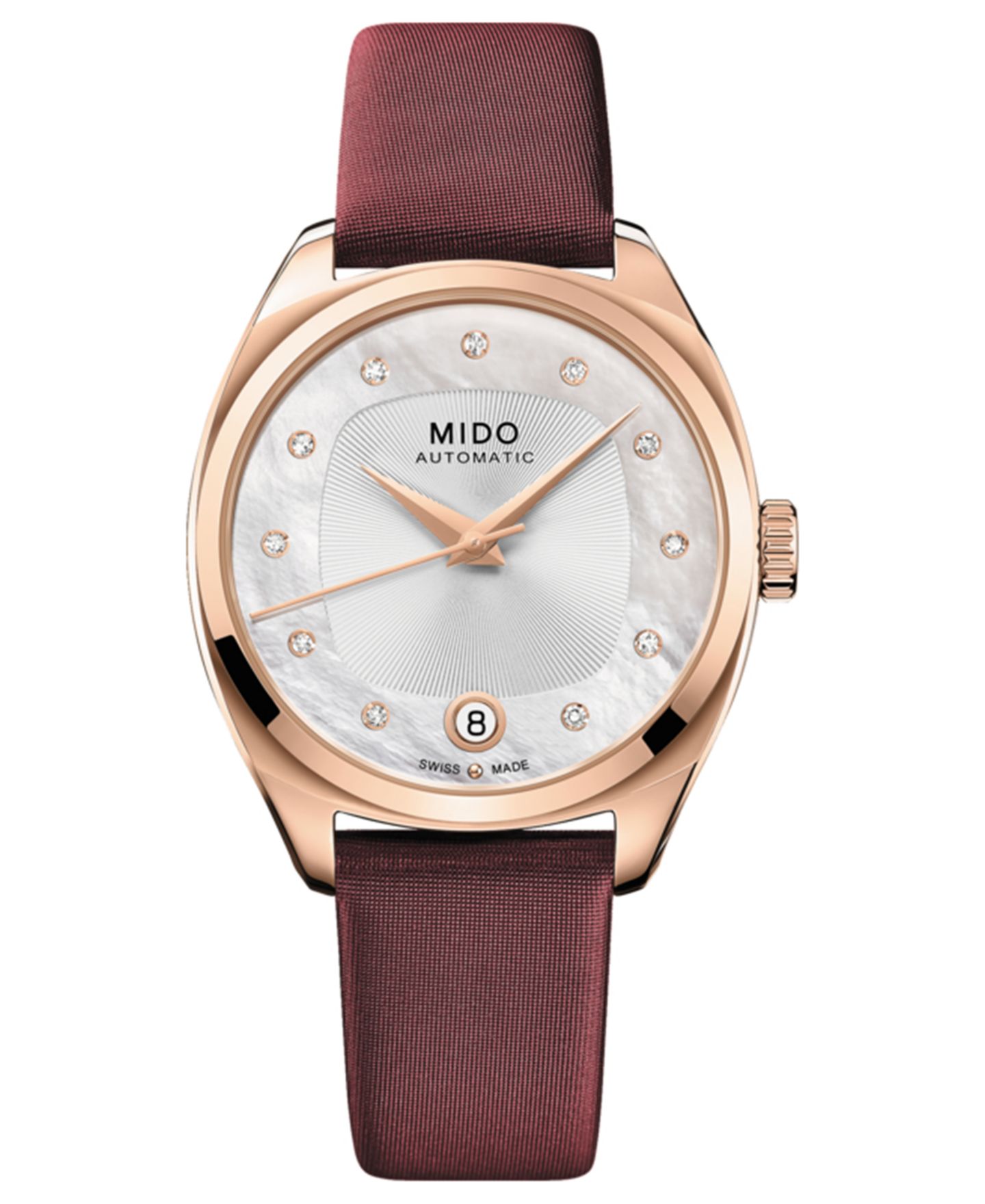 Женские часы Mido Swiss Automatic Belluna Royal Lady Diamond (1/20 ct. t.w.) Brown Leather Strap 33mm — фото 1