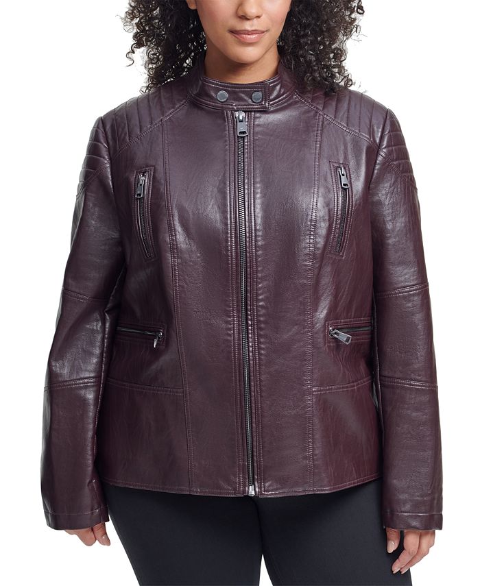Kenneth Cole Plus Size Faux-Leather Coat - Macy's