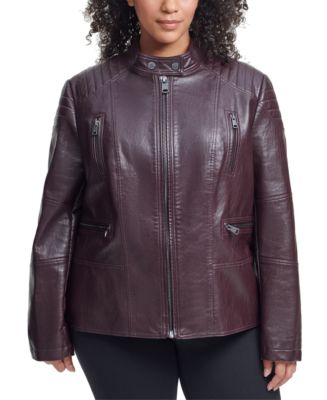 Kenneth Cole Plus Size Faux-Leather Coat & Reviews - Coats & Jackets ...