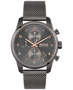 Shop Hugo Boss Boss Men's Skymaster Chronograph Gray Stainless Steel Mesh Bracelet Watch 44mm In Grey