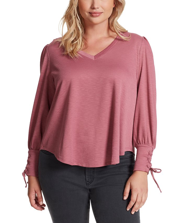 Jessica Simpson Trendy Plus Size Mercer Lace-Up-Sleeve Top - Macy's