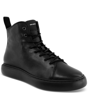 image of Karl Lagerfeld Men-s Tumbled Leather Side-Zip Zip Bootie Sneakers Men-s Shoes
