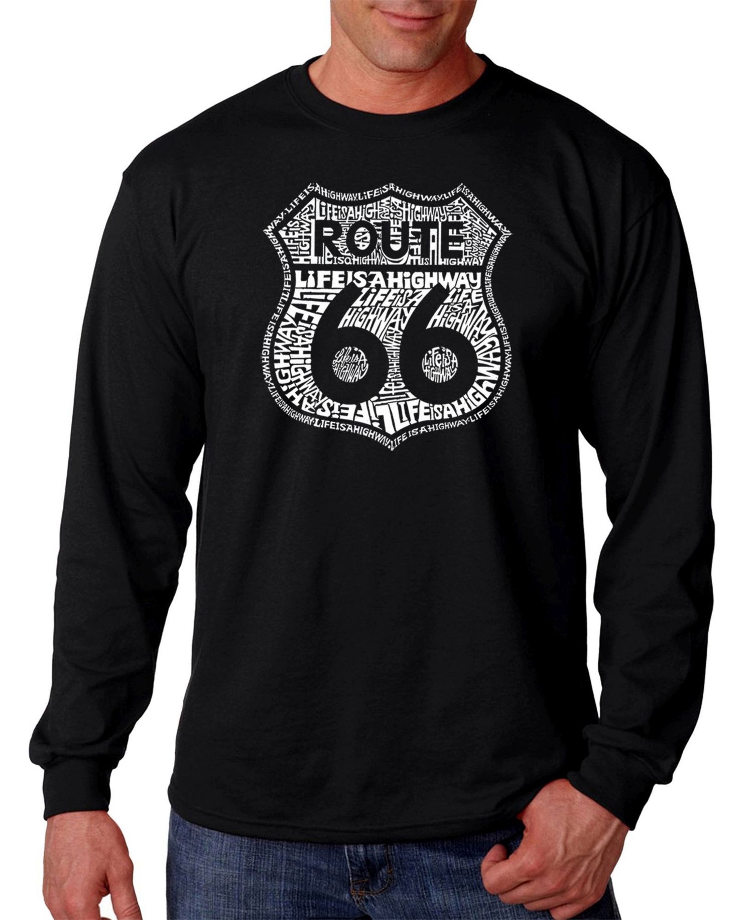 Men's Route 66 - Life is a Highway Word Art Long Sleeve T-shirt
