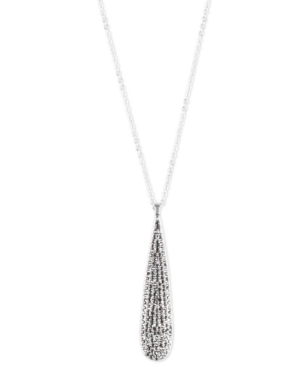 image of Lucky Brand Silver-Tone Pave Paddle Long Pendant Necklace, 32