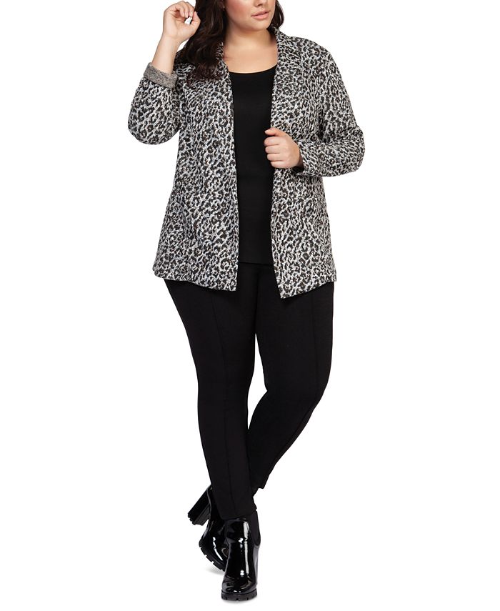 Macy's Black Tape Plus Size Leopard-Print Open-Front Blazer & Jackets & Blazers - - Macy's