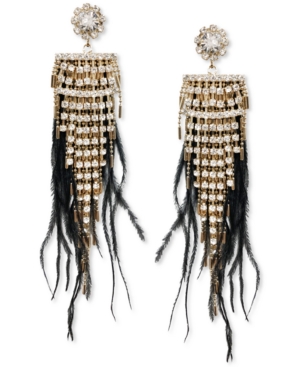 image of Thalia Sodi Gold-Tone Rhinestone & Feather Statement Earrings, Created for Macy-s