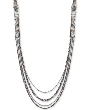 image of Thalia Sodi Silver-Tone Crystal & Stone Multi-Row Statement Necklace, 28