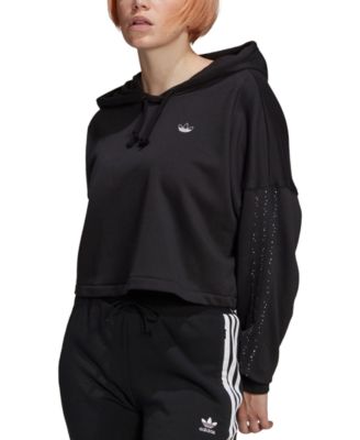 adidas originals adicolor three stripe cropped hoodie in black