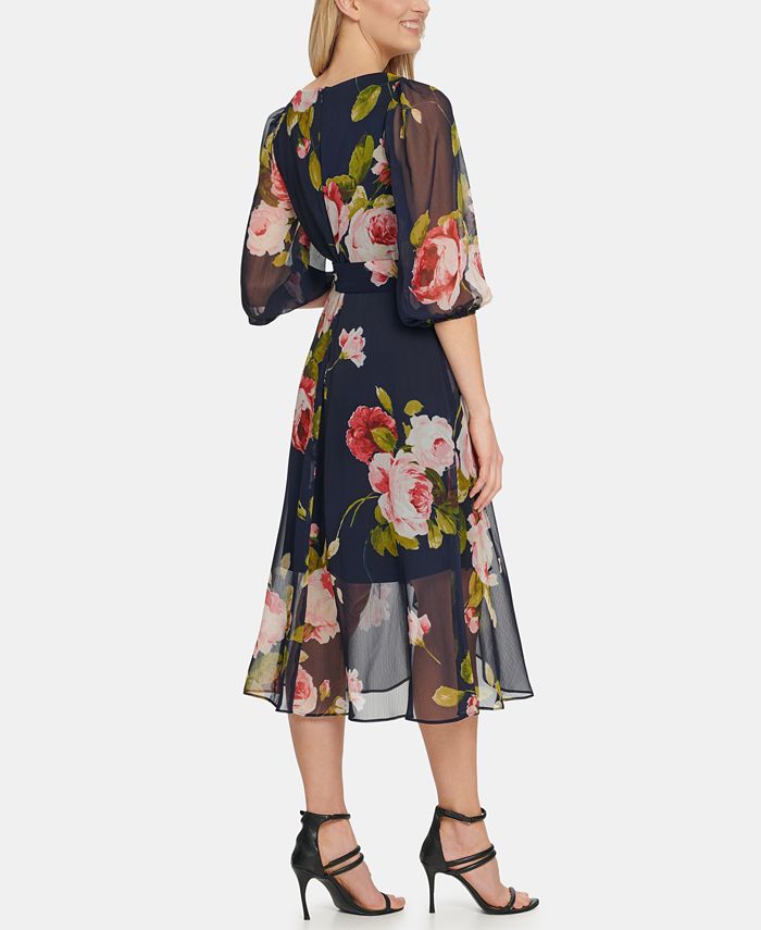DKNY Balloon Sleeve VNeck Floral Wrap Dress Macy's