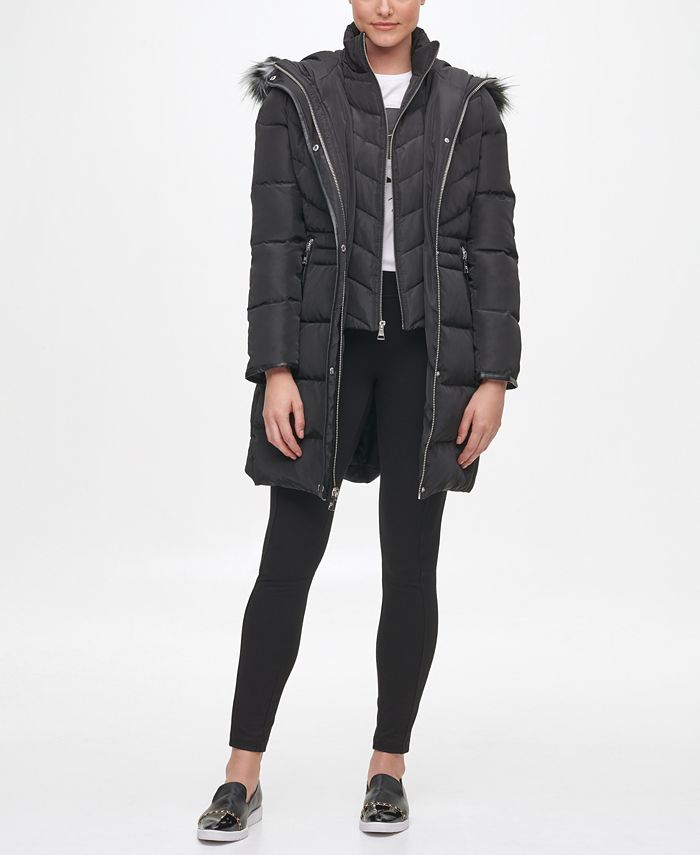 Karl Lagerfeld Paris Women's Faux Fur Hooded Puffer Coat & Reviews